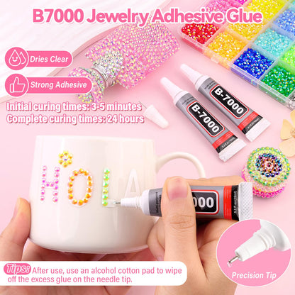 30000Pcs Resin Rhinestones for Bedazzling Kit, 2 Boxes Multicolor 3mm&4mm Bedazzled Crystal, Flatback Gems with 3Pcs 10ml B7000 Jewelry Glue for DIY Crafts Clothing Nail Art Makeup