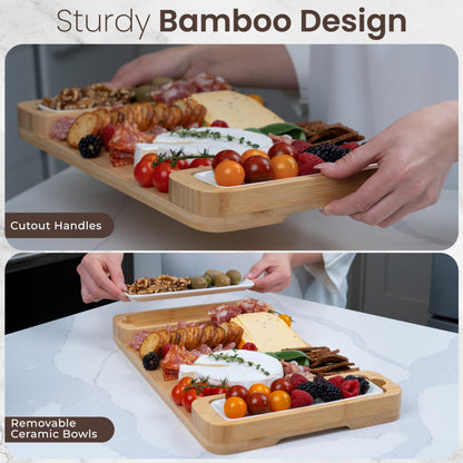 Charcuterie Boards - Large Bamboo Cheese Board Gift Set with Serving Tray, Knives & Bowls for Meat, Cheese & Crackers - House Warming Gifts New Home, Wedding Gift for Couple, Birthday Gifts for Women