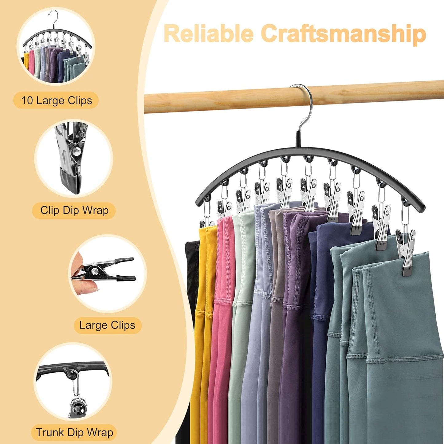 Legging Organizer for Closet, Metal Yoga Pants Hangers with 10 Clips, Space Saving, Black