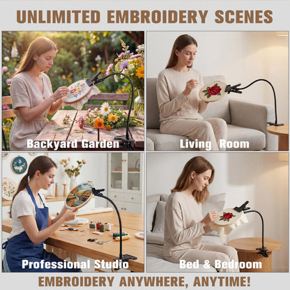 Adjustable Embroidery Hoop Stand Holder, 20" Extra Long Portable Gooseneck Embroidery Stand, Heavy Duty Cross Stitch Table Clamp for DIY Needlework Art Craft Sewing Projects