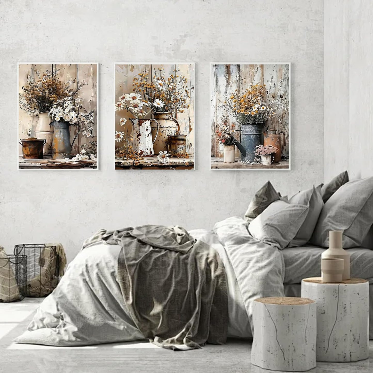 Diamond Art Kits for Adults Beginner, 3 Pack Rustic Farmhouse Daisy Painting Diamond Kits 5D Diamond Dots Gem Art Crafts with Tools Round Full Drill Funny Crafts for Home Wall Decor&Gift 12x16 inch