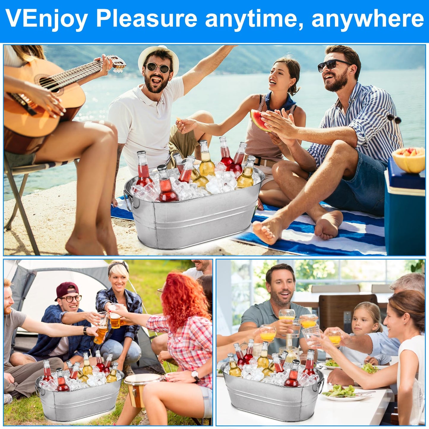 ZUQIAN 4 Pack Galvanized Tub 3.3 Gallon Ice Bucket with Handle Large Metal Champagne Drink Bucket Galvanized Ice Buckets for Parties Mimosa Bar Cocktail Bar