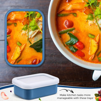 Nuogo 8 Pcs 1 Cup Silicone Freezer Containers with Lid Soup Freezer Molds Silicone Soup Containers Rectangle Trays Reusable Food Preserving Tray Ice Trays for Soups Sauces Stews(Dark Blue)