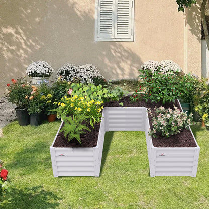 A ANLEOLIFE 6 Set U-Shaped Galvanized Raised Garden Beds Outdoor,6x6x1.5ft Large Metal Planter Box for Planting Vegetables Flowers Herb, Anti-Rust & Easy-Setup, Antique White