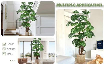 Roselywed Artificial Monstera Deliciosa Tree 8FT with 27 Split Leaves Realistic Tropical Swiss Cheese Plant 94 Inch Tall Large Fake Faux Palm Black Pot for Indoor Home Office Porch Mall Hotel Decor