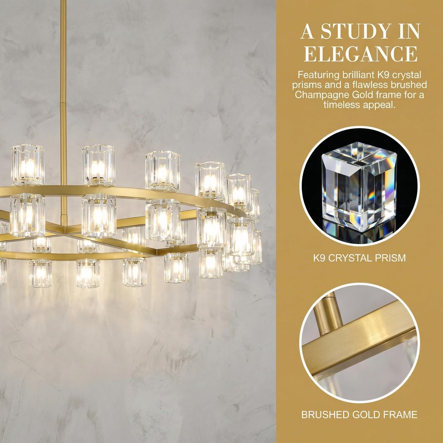 Leadtek 40 Inch Modern Farmhouse Chandelier with K9 Crystal Chandelier Shade, Gold Wagon Wheel Chandelier, for Dining Room Light Fixture, Kitchen Island, Entryway, Foyer, Bedroom Lighting