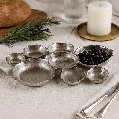 9 Cluster Decorative Bowls Bright Silver Snack Tray Bowl Chip & Dip Serving Piece Strong Brass Centerpiece Beautiful Room Accent & Entertaining Parties Home Decor Wedding Gifts 22 Inch Decorative Gift