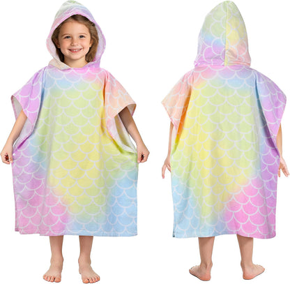 2-6, 100% Catalonia Mermaid Hooded Poncho Towel for Toddler Aged Cotton, Absorbent Girls Bath Towel, Kids Swim Towel at