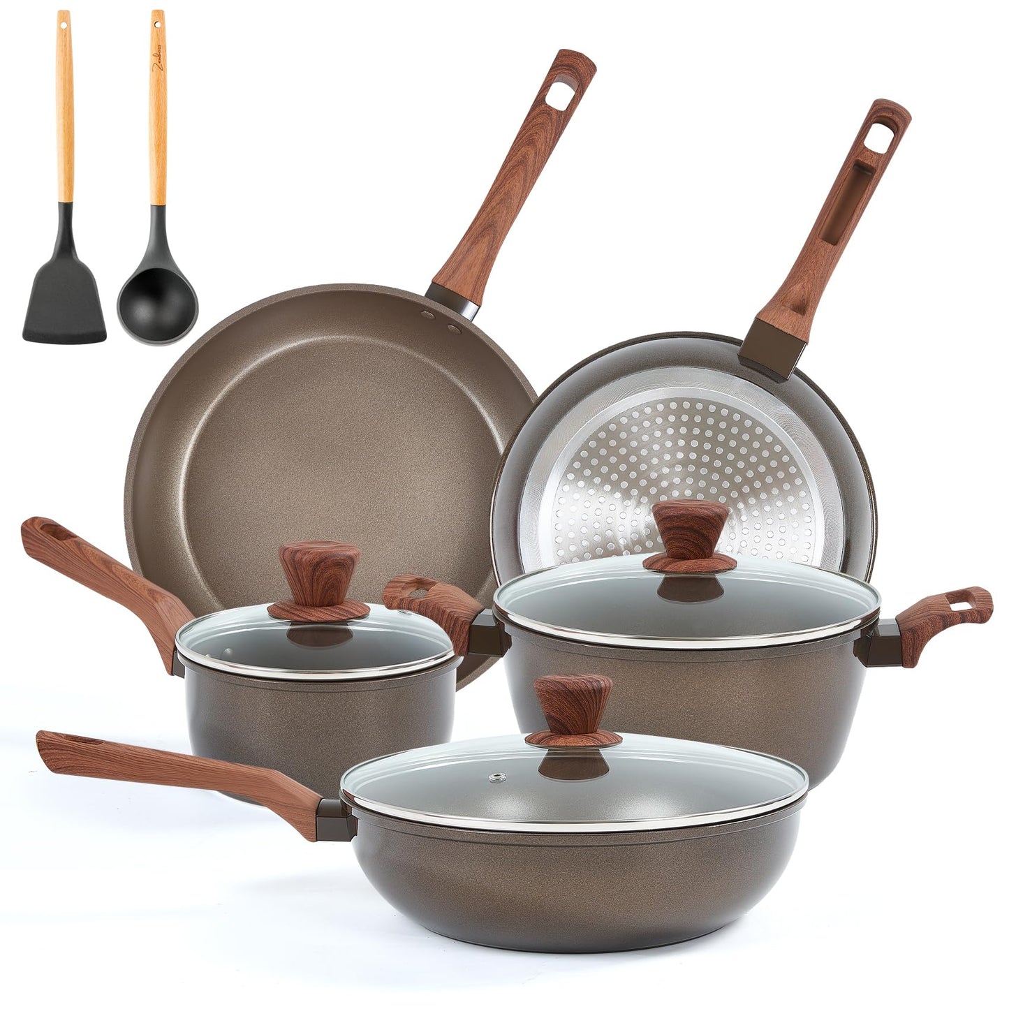 RATWIA 10 Pcs Pots and Pans Set Non Stick, Kitchen Cookware Sets with Frying Pans, Saucepans, Steamer Compatible with All Stoves Restaurant,Black