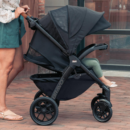 Chicco Bravo Primo ClearTex 3-in-1 Trio Travel System, Bravo Primo Quick-Fold Stroller with KeyFit Max Zip ClearTex Infant Car Seat and Base, Somerset/Black