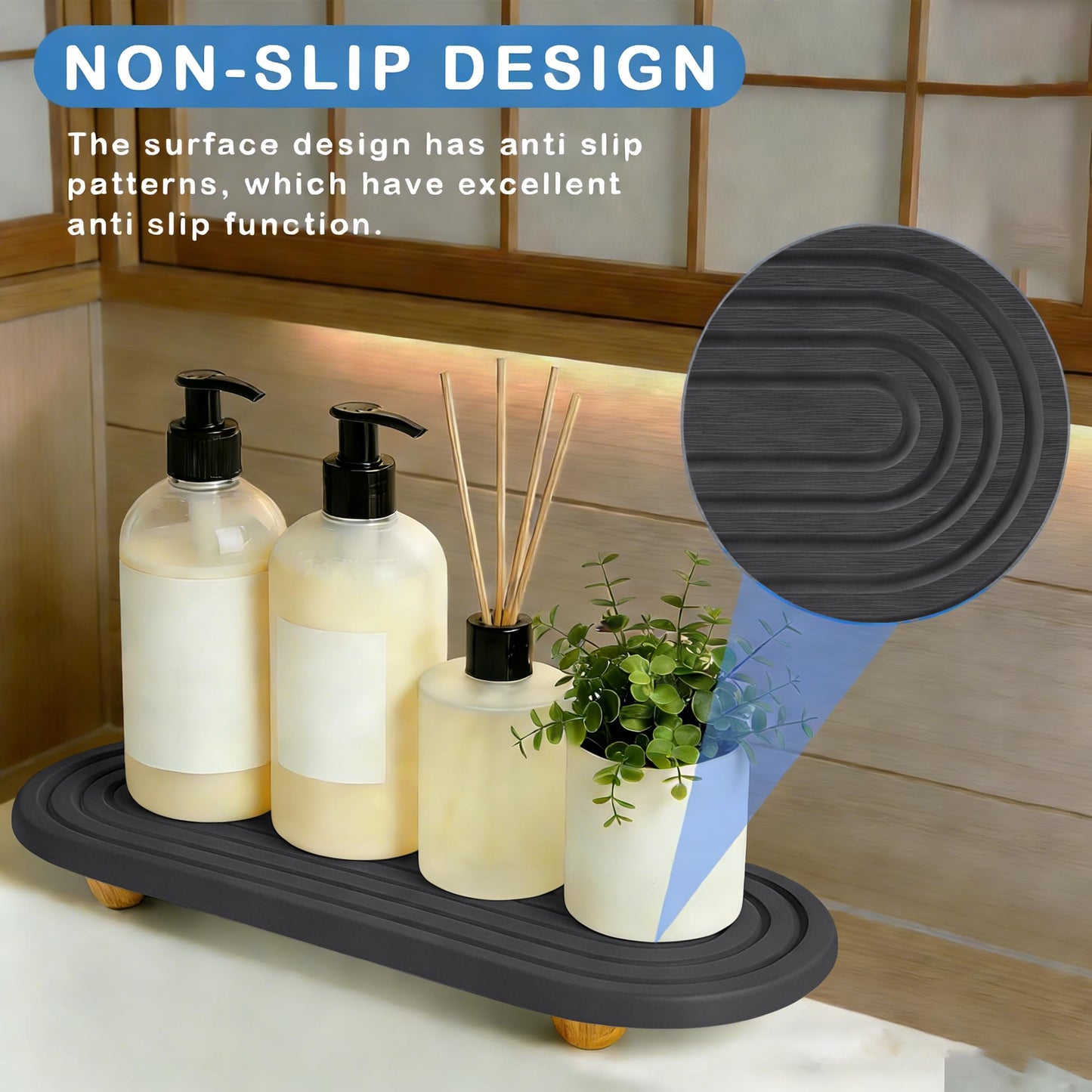 Instant Dry Sink Tray, Anti-Slip Stone Sink Caddy, Durable Kitchen Sink Organizer, Quick Dry Water Absorbing Stone Tray for Bathroom Counter, Stone Soap Tray -Dark Gray