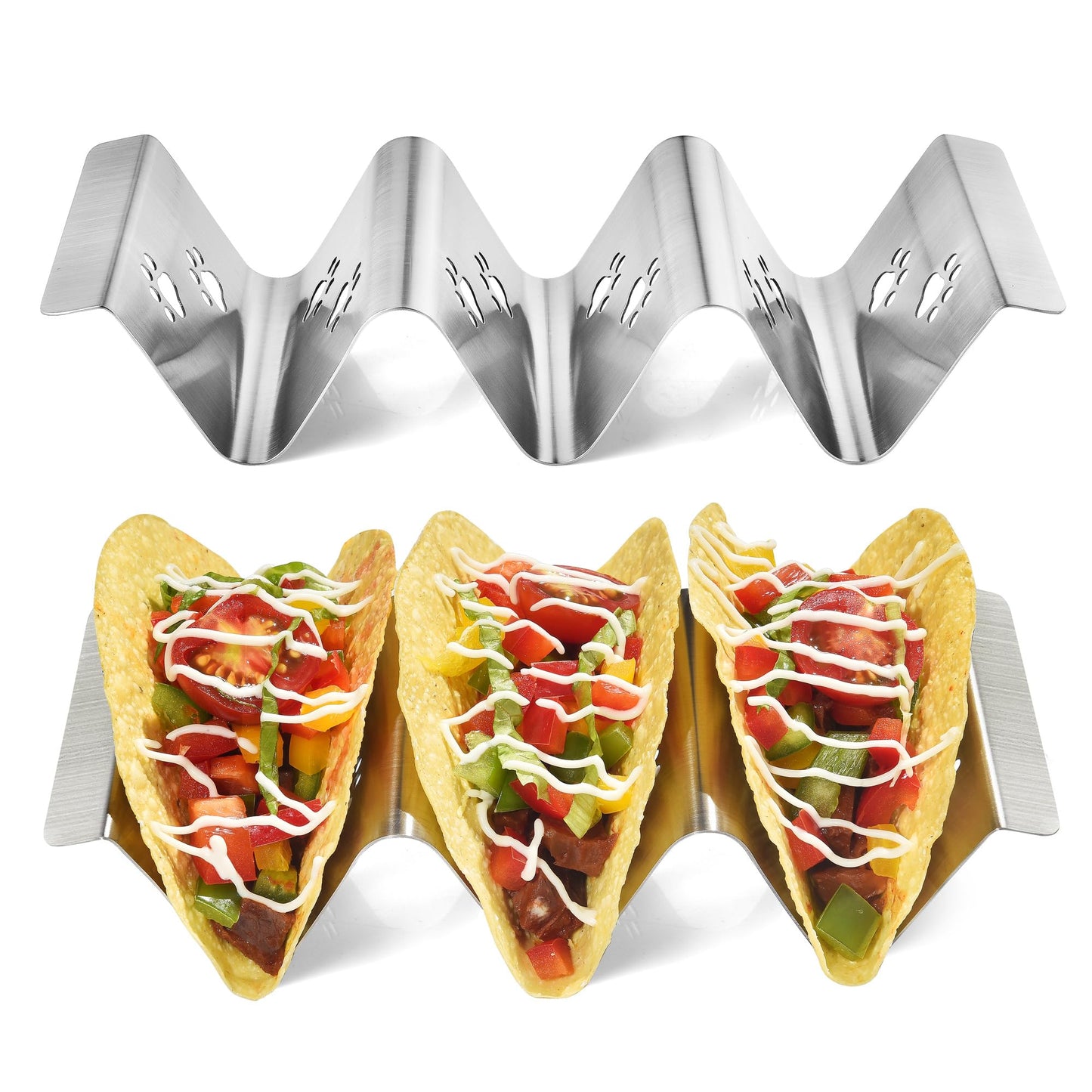 Mini Taco Holders Set of 6 Stainless Steel Taco Holder for Kids Taco Night - Premium Easy To Use and Clean Taco Stand For 3 Soft Hard Shell Tacos - Perforated with Bear Paw