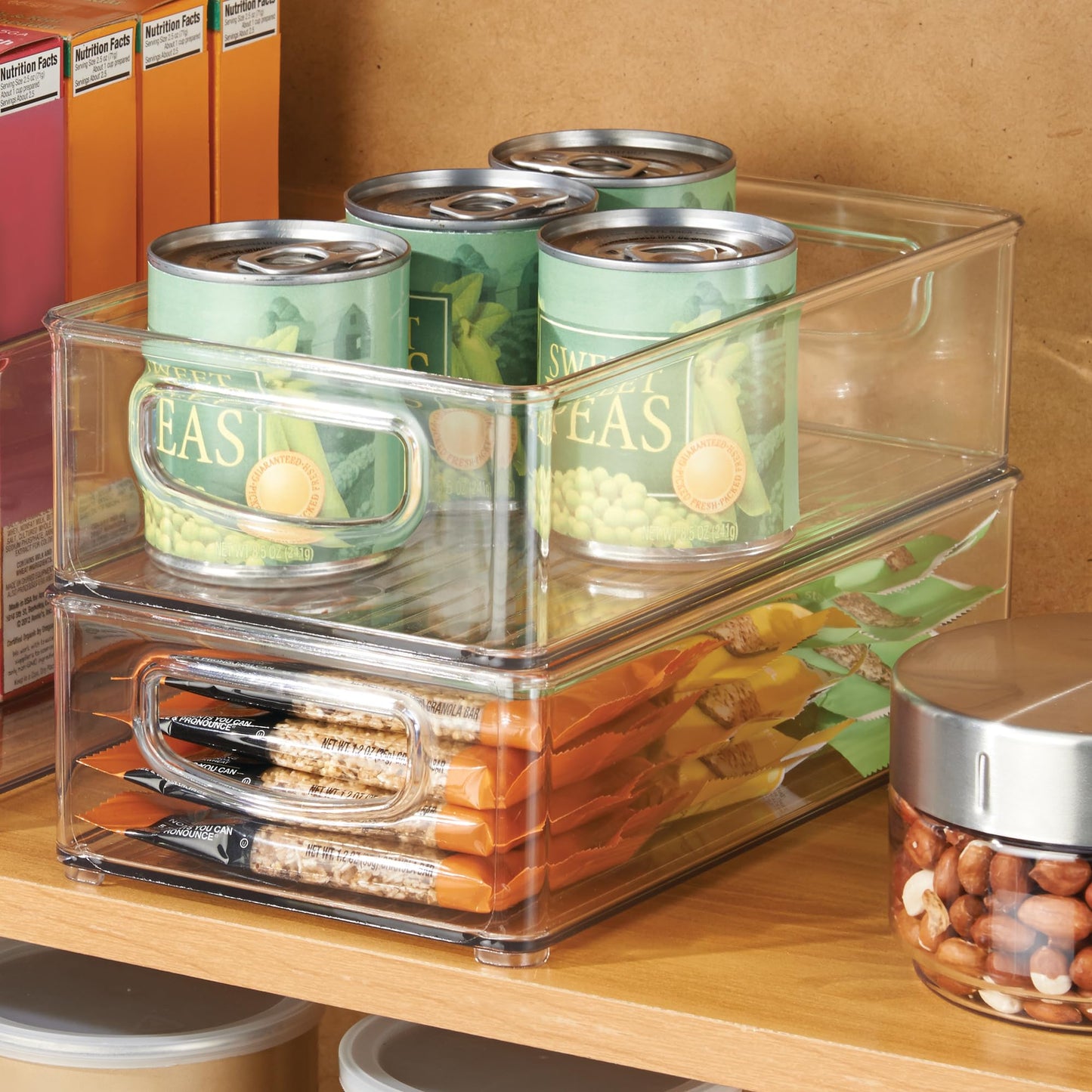 iDesign Stackable Pantry Bin with Handles for Kitchen Storage Set of 2, Clear, Made in USA