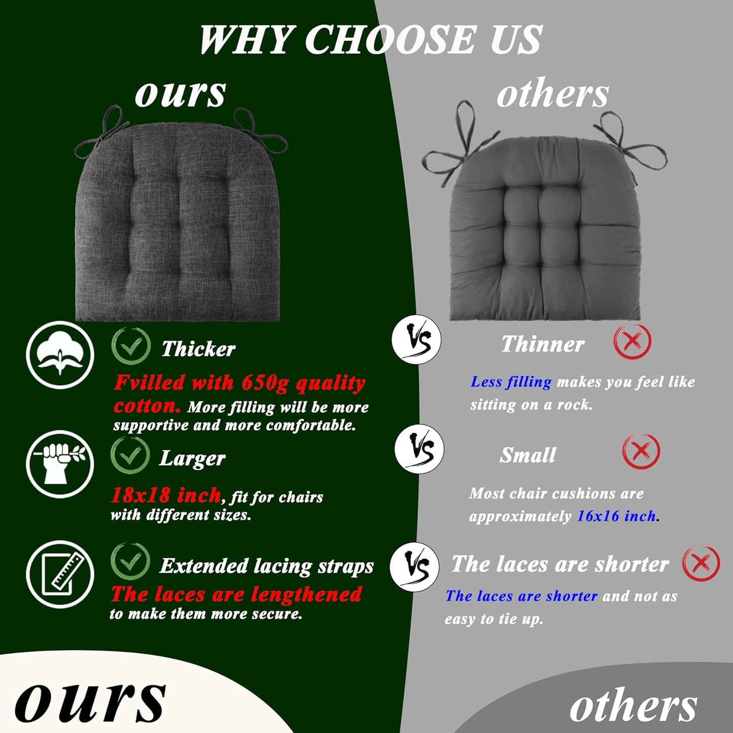 2 Set Extra Large Rocking Chair Cushion with Thick Padding High Back and Seat Cushion Piece