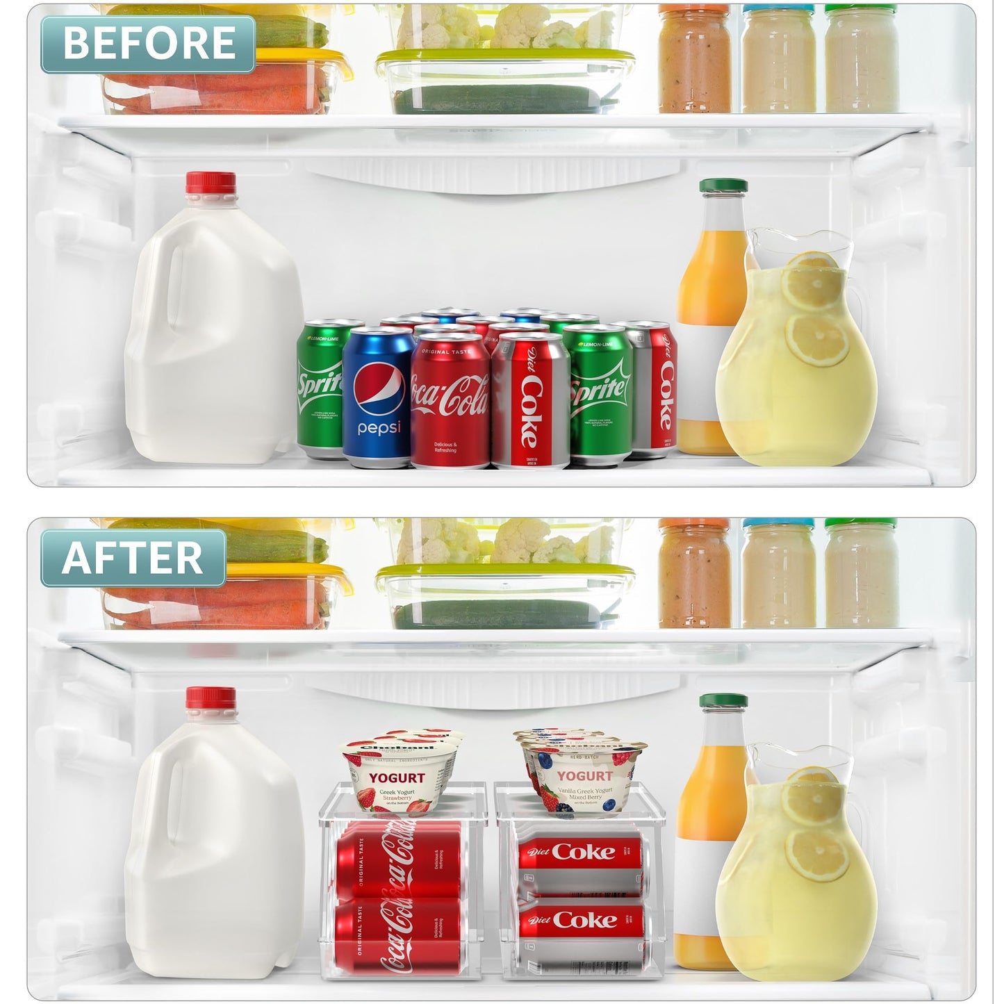 Sorbus Soda Can Organizer for Refrigerator Stackable Can Holder Dispenser with Lid for Fridge, Pantry, Freezer – Holds 12 Cans Each, BPA-Free, Clear Design, (2-Pack)