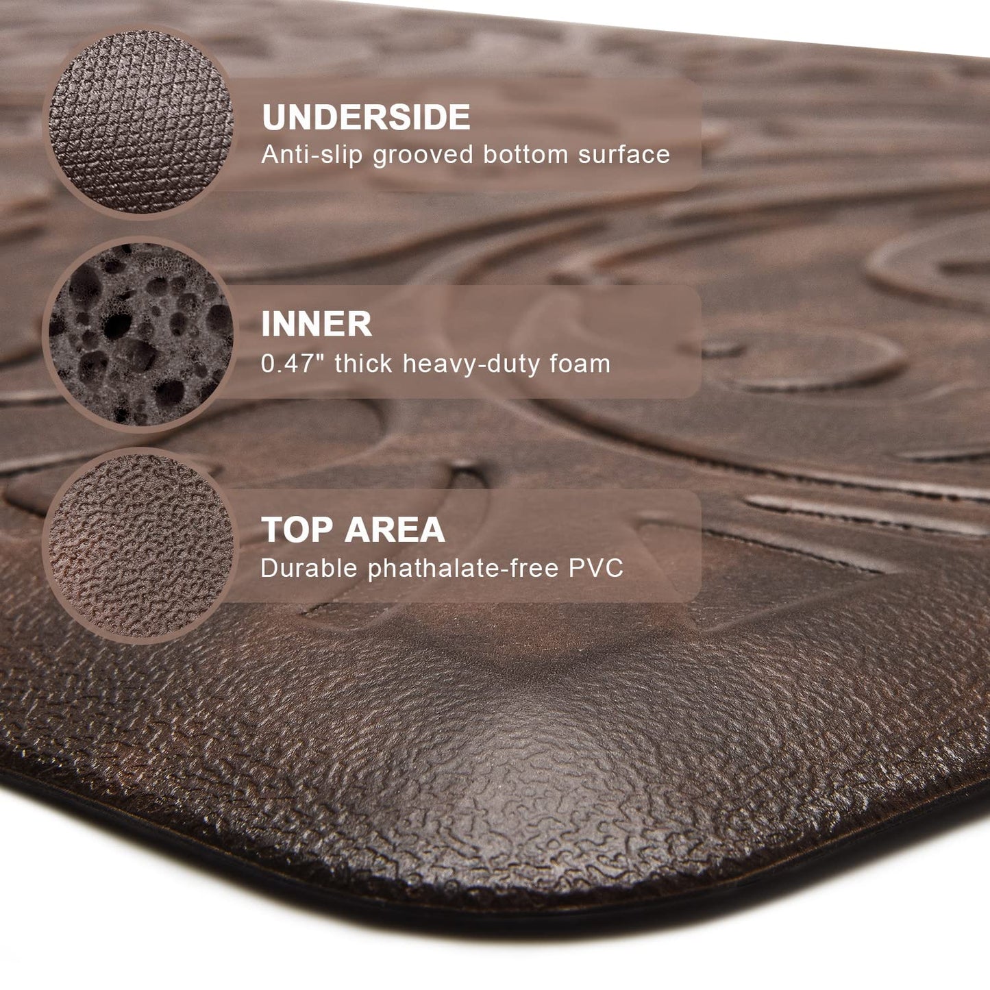 KMAT Kitchen Mat Cushioned Anti-Fatigue Waterproof Non-Slip Standing Mat Ergonomic Comfort Rug for Home,Office,Sink,Laundry,Desk 17.3" (W) x 60"(L),Brown