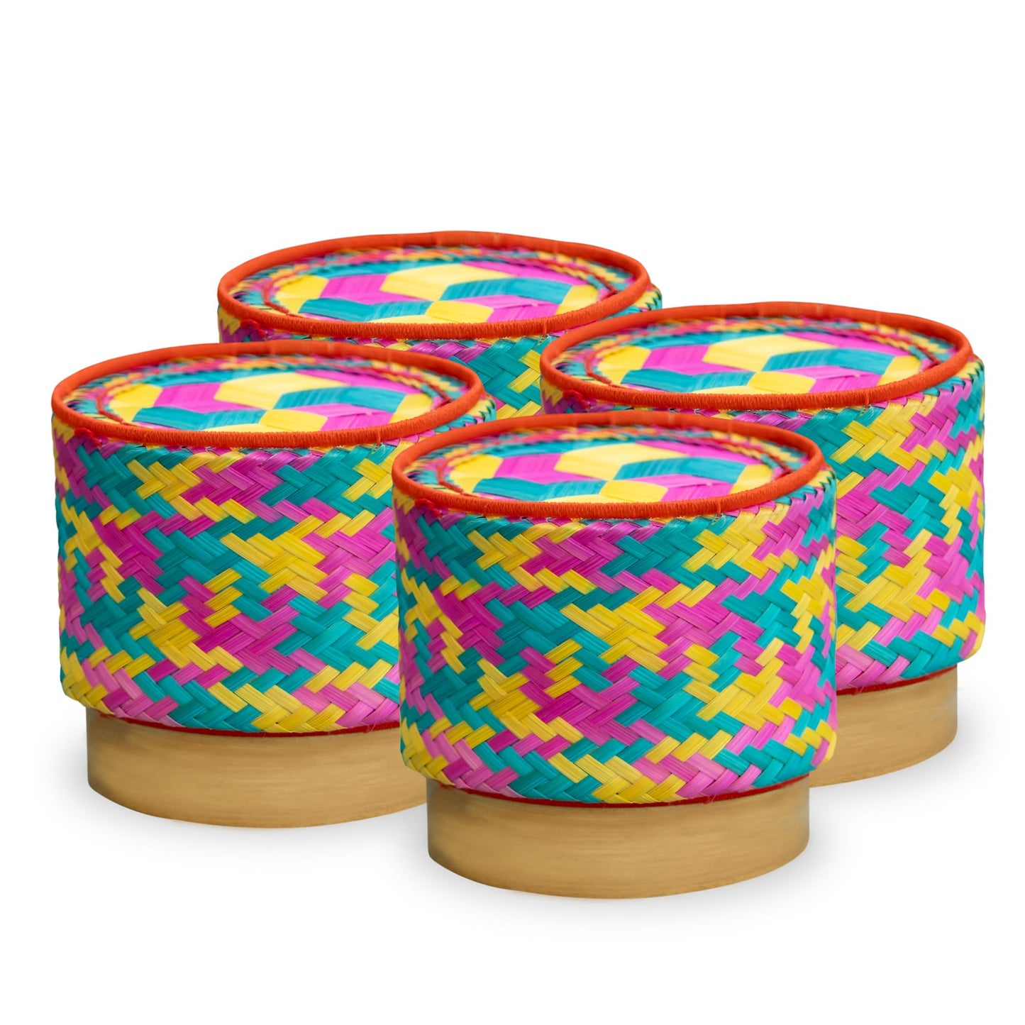 Panwa Mini Bamboo Sticky Rice Serving Basket Set – 4-Piece 4" Diameter Thai Wicker Kratip, Handmade Bamboo Sticky Rice Container, Food Safe for Authentic Thai Cuisine