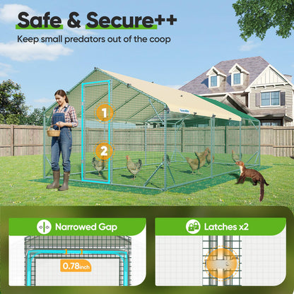 Quictent 18x9x6.6ft Metal Chicken Coop Run with Side Hardware Cloth, Elite Series Large Walk-in Outdoor Poultry Cage Heavy Duty Predator Proof Hen Duck Rabbit Farm Pen House, Waterproof Anti-UV Cover