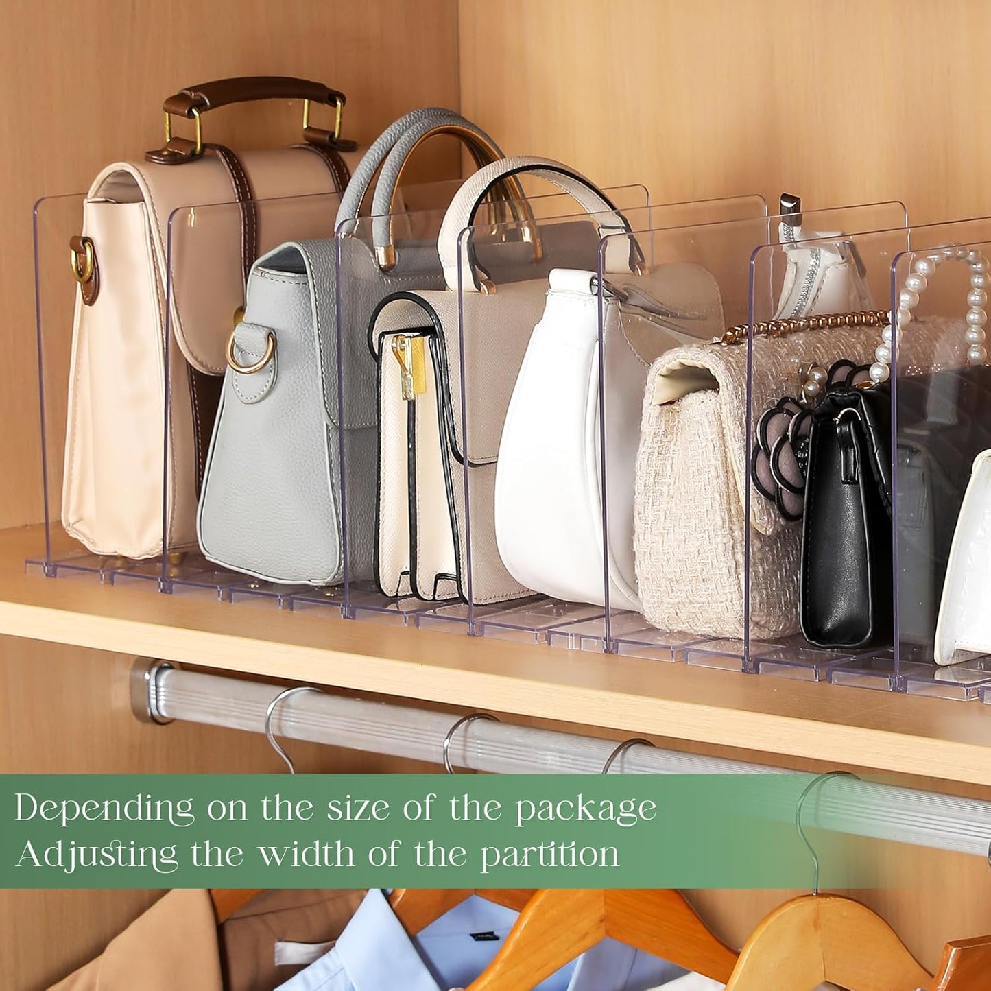 Bag & Purse Organizer for Closet, 2 Pack Adjustable Shelf Divider - Clear Acrylic Handbag Separators for Storage