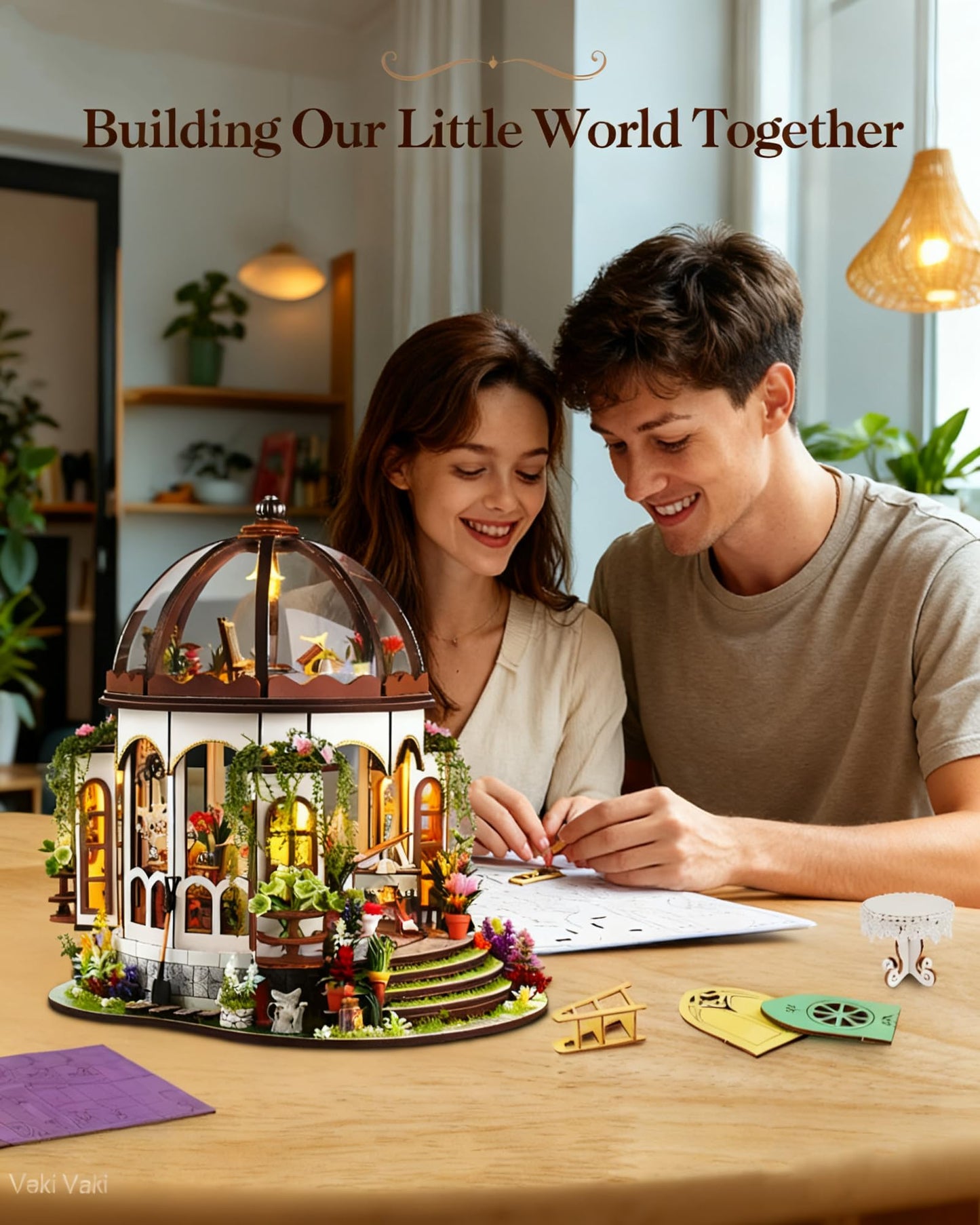 Vaki Vaki [2026 New] Hanging Garden Miniature House Kit with LED Light, Book Nook Kit with Cover for Birthday, 3D Wooden Bookends Puzzle Bookshelf Decor Building Kit Birthday Gifts for Family, Friends
