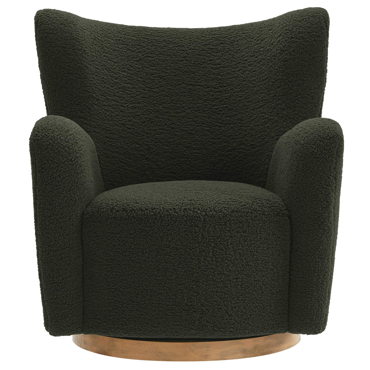 Modway Montrose Swivel Wingback Accent Chair in Fern Walnut Sherpa Teddy Fabric – Modern Furry Barrel Chair with 360-Degree Swivel Base – Soft and Comfy Living Room Chair
