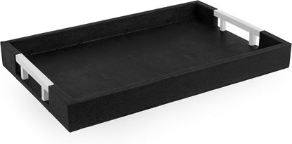 17.5"x12" Modern Elegant Black Rectangle Shagreen Faux Leather Decorative Tray Ottoman Coffee Table Perfume Living Room