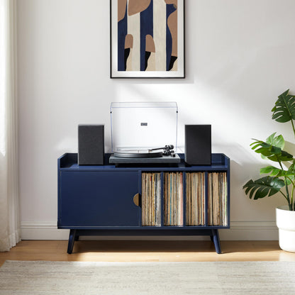 Crosley Furniture Skylar Mid-Century Record Player Cabinet with Vinyl Storage, Turntable Stand for Records, Navy