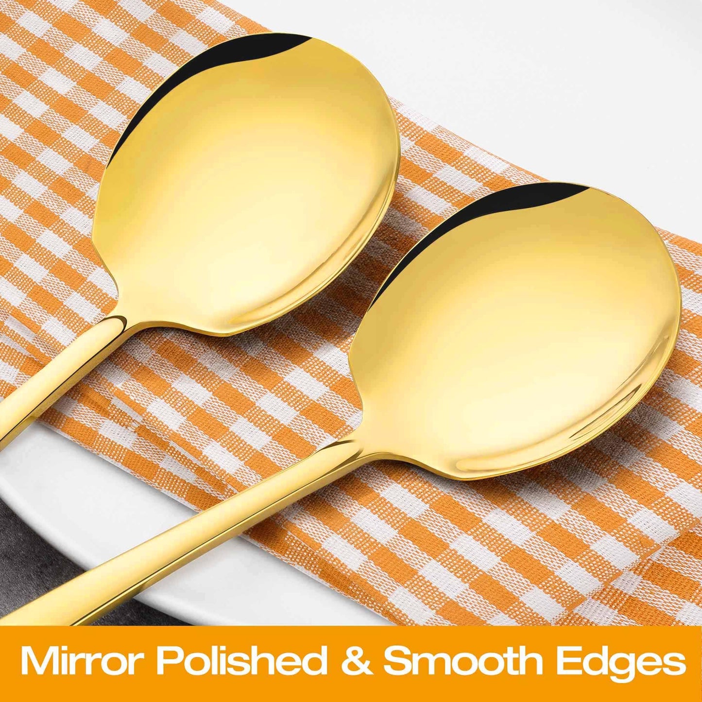 Stainless Steel Serving Spoons Large 9.2-Inch Gold Serving Spoon 8-Piece Big Serving Utensil Set for Buffet, Parties, Catering - Dishwasher Safe(8-Pieces, Gold)