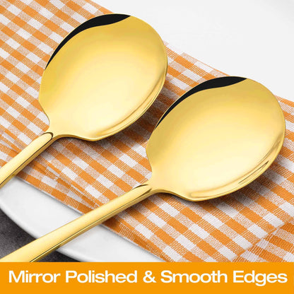 Stainless Steel Serving Spoons Large 9.2-Inch Gold Serving Spoon 8-Piece Big Serving Utensil Set for Buffet, Parties, Catering - Dishwasher Safe(8-Pieces, Gold)