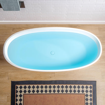 WOODBRIDGE 67" Stone Resin Freestanding Soaking Tub, Modern Oval Solid Surface Bathtub with Integrated Slotted Overflow & Drain, Matte White
