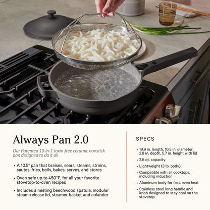 Our Place Cookware Duo | 7-Piece Ceramic Cookware Set with 10.5" Always Pan 2.0, 5.5 Qt Perfect Pot & Strainer Basket | Induction & Oven Safe up to 450°F | Nonstick, Non-Toxic Cookware | Steam
