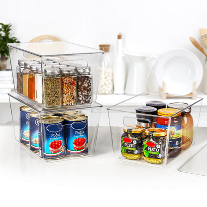 Vtopmart 2 Pack Clear Stackable Storage Bins with Lids, Large Plastic Containers with Handle for Pantry Organizer and Storage,Perfect for Bathroom,Cabinet,Kitchen,Fridge,Closet Organization