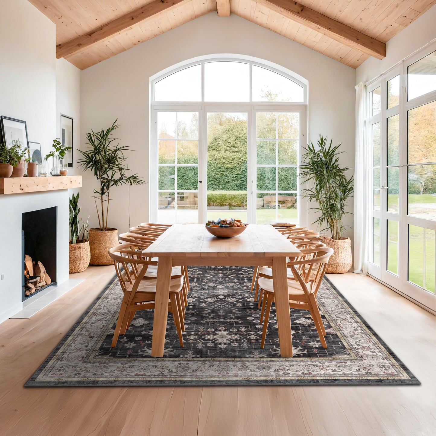 Boho Black Rug for Living Room - Washable 10x14 Area Rug, Dining Room Rugs for Under Table, Soft Low Pile Carpet for Large Bedroom - Farmhouse Decor, Non-Slip & Stain Resistance (10x14 Black/Multi)