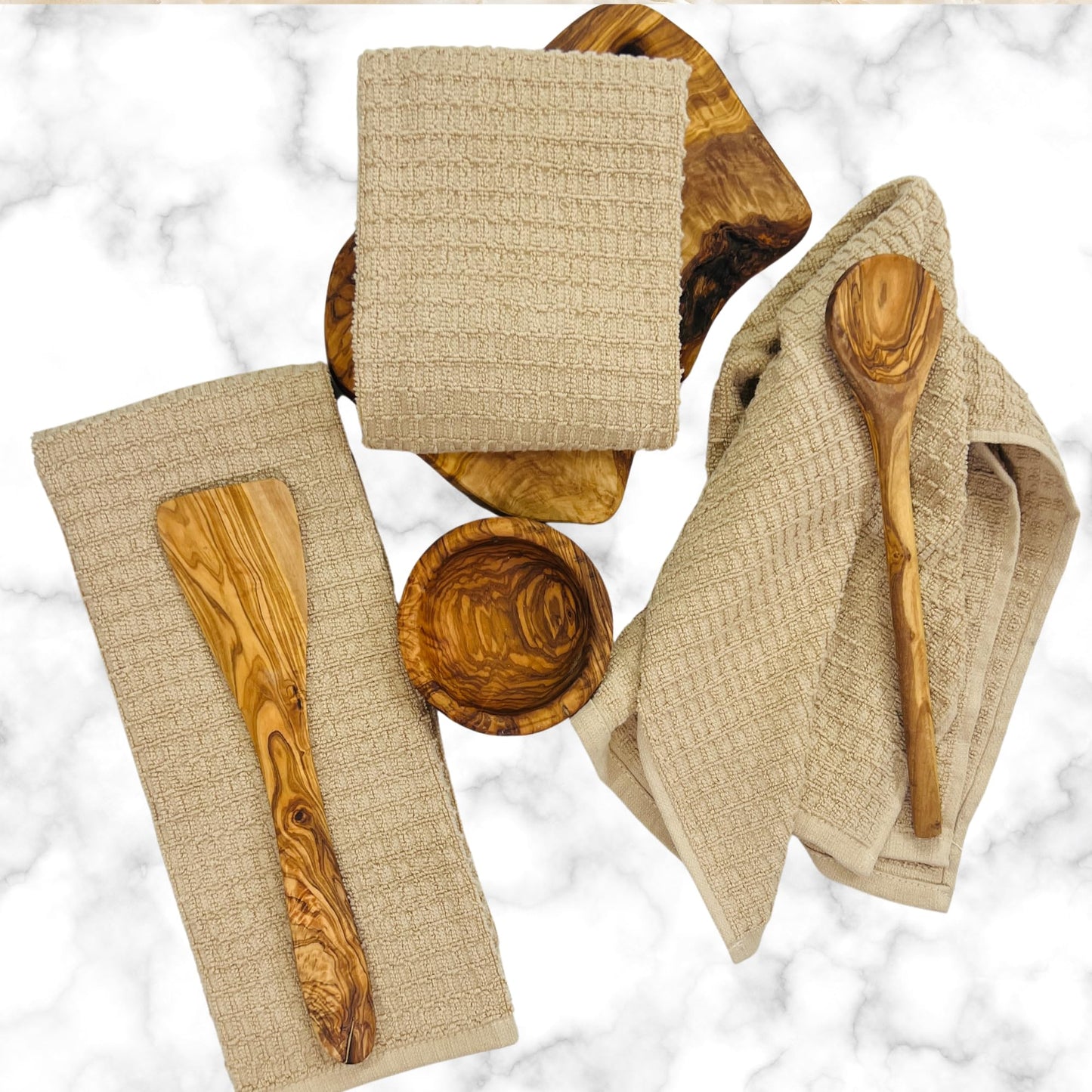 Serafina Home Tan Beige Kitchen Dish Hand Towels 100% Cotton Waffle Cloth Soft Cleaning Drying Absorbent Terry Box Loop: Set of 3 Multipurpose for Everyday Use Oversized 16" x 28"