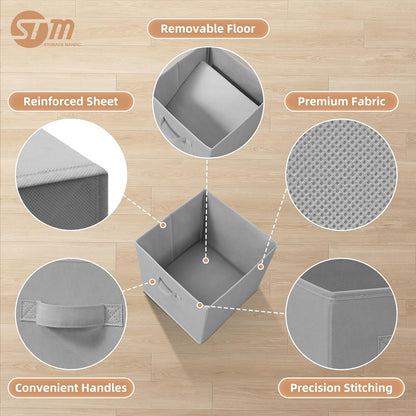 Storage Maniac Storage Cubes - 13-Inch Collapsible Bins with Handles | 10-Pack Grey Fabric Organizers