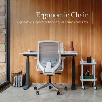 Branch Ergonomic Chair - A Versatile Desk Chair with Adjustable Lumbar Support, Breathable Mesh Backrest, and Smooth Wheels - Experience Optimal Comfort and Support - Sand - White