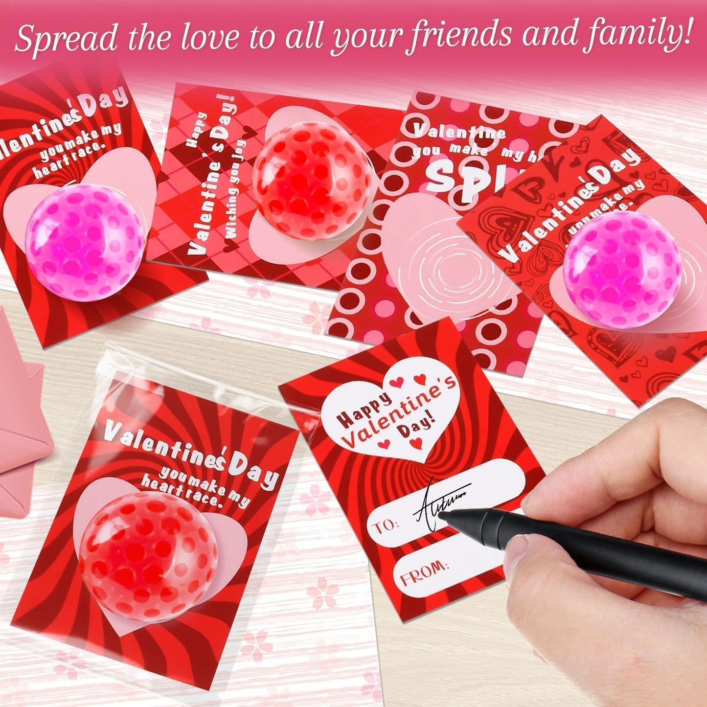 Valentines Day Gifts for Kids, 32 Pack Stress Balls with Valentines Day Cards, Stress Relief Squeeze Balls for Boys & Girls Valentines Party Favors Gift Exchange Rewards School Classroom Prizes