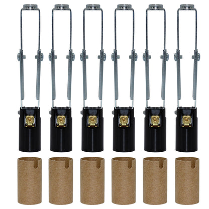 Creative Hobbies Chandelier Lighting Fixture Socket Kit - Adjustable Height Candelabra E12 Sockets with Cardboard Insulators and 4-Inch Antique Paper Drip Candle Cover Sleeves | 6 Pack