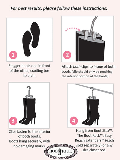 The Boot Hanger - Set of 3 Shoe Storage Space Saver, Boot Holder, Boot Clips (Silver)