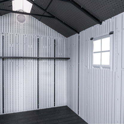 Lifetime Outdoor Storage Shed, 8x10 Ft, Gray, Resin Tool Shed with Lockable Doors and Steel-Reinforced Walls