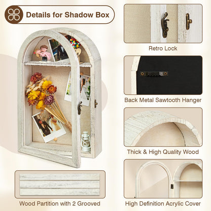 DGWJSU Shadow Box Frame 10x16 Large Shadow Boxes Display Cases with Linen Back and Removable Shelves, Picture Frame Wedding Bouquet Memorabilia Medals Photos Memory Box for Keepsakes (White)