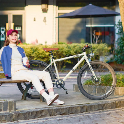 VIRIBUS Hybrid Bikes, 28 inch Mens Bike with Lightweight Aluminum Frame & Disc Brakes, 700C Bikes for Tall Men, 7 Speed Vintage Retro Hybrid Bicycles for City Commuters, Mens Road Bike Cream