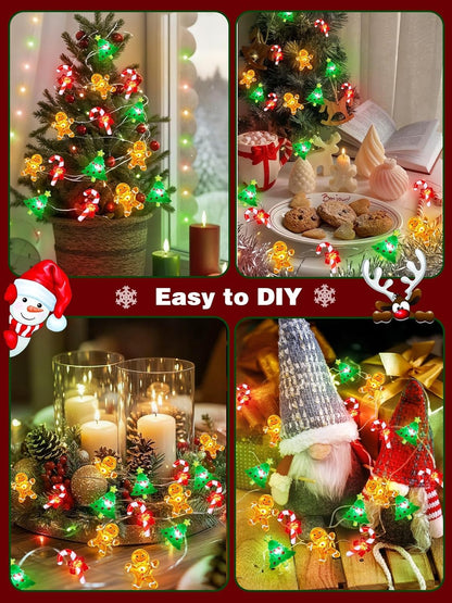 Skiennix Christmas String Lights - 10ft 30LED Fairy Lights with Remote & Timer | Gingerbread Man & Candy Cane Design
