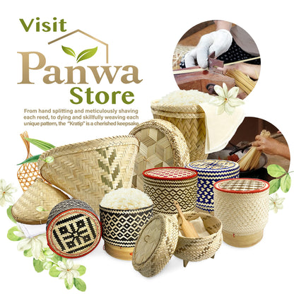 PANWA Bamboo Sticky Rice Serving Basket Thai Kratip Container 100% Handmade Traditional Village Handicrafts with Vegetable Plant Based Dye Coloring Shades Food Safe (Charcoal)