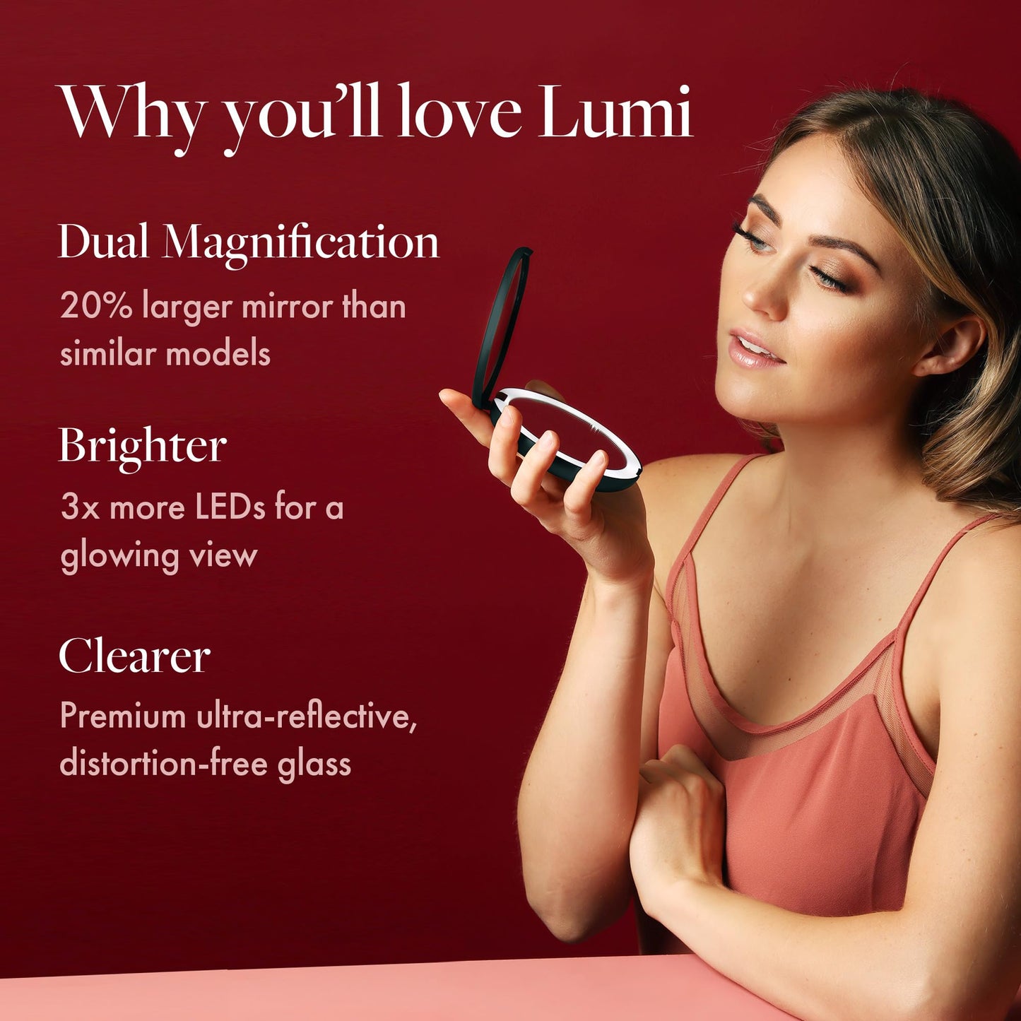 Fancii LED Lighted Travel Makeup Mirror, 1x/10x Magnification - Daylight LED, Compact, Portable, Large 5" Wide Illuminated Folding Mirror (Lumi) (White)