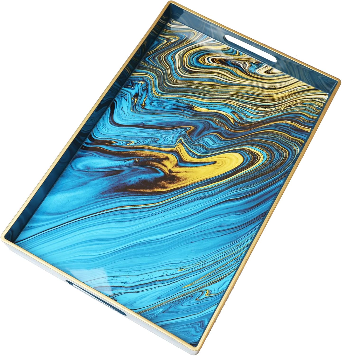 15.6 10.2" Spsyrine Serving Tray, Marble Decorative Tray Plastic Rectangular Coffee Table Tray for Living Room