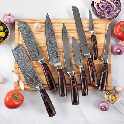 17-Piece Master Chef Knife Block Set – Damascus Steel & Acacia Wood Block