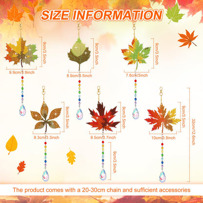 Yeaqee 6 Pcs Fall Diamond Art Keychain Kits for Adults Maple Leaves Diamond Painting Wind Chimes Double Sided 5d DIY Rhinestone Hanging Ornaments Thanksgiving Sun Catcher Crystal Pendant Keyrings