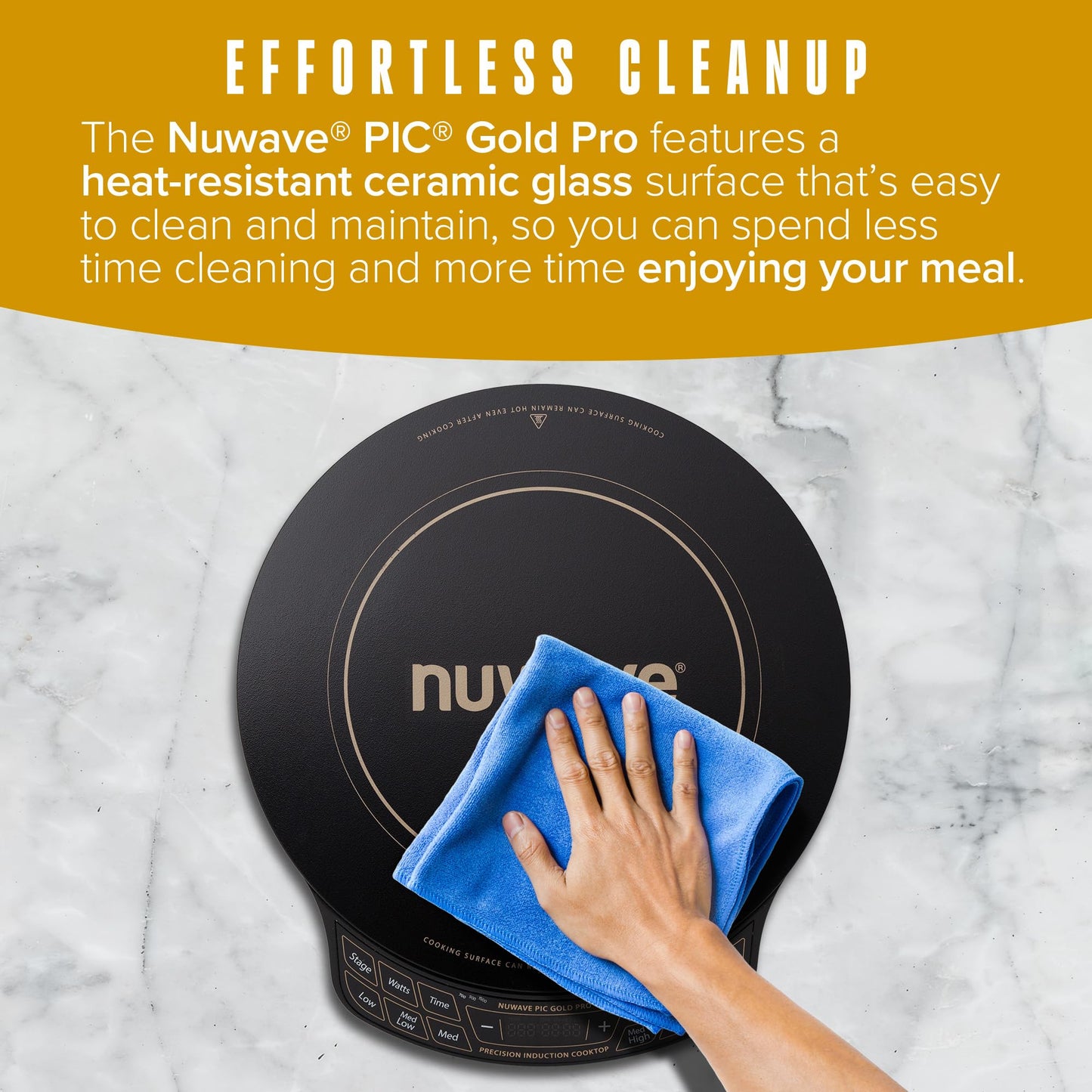Nuwave Gold Pro Precision Induction Cooktop, Large 8” Heating Coil, 12” Heat-Resistant Cooking Surface, Adjustable Wattages,100°F to 575°F, Portable, Built-In Safety Auto Shut Off