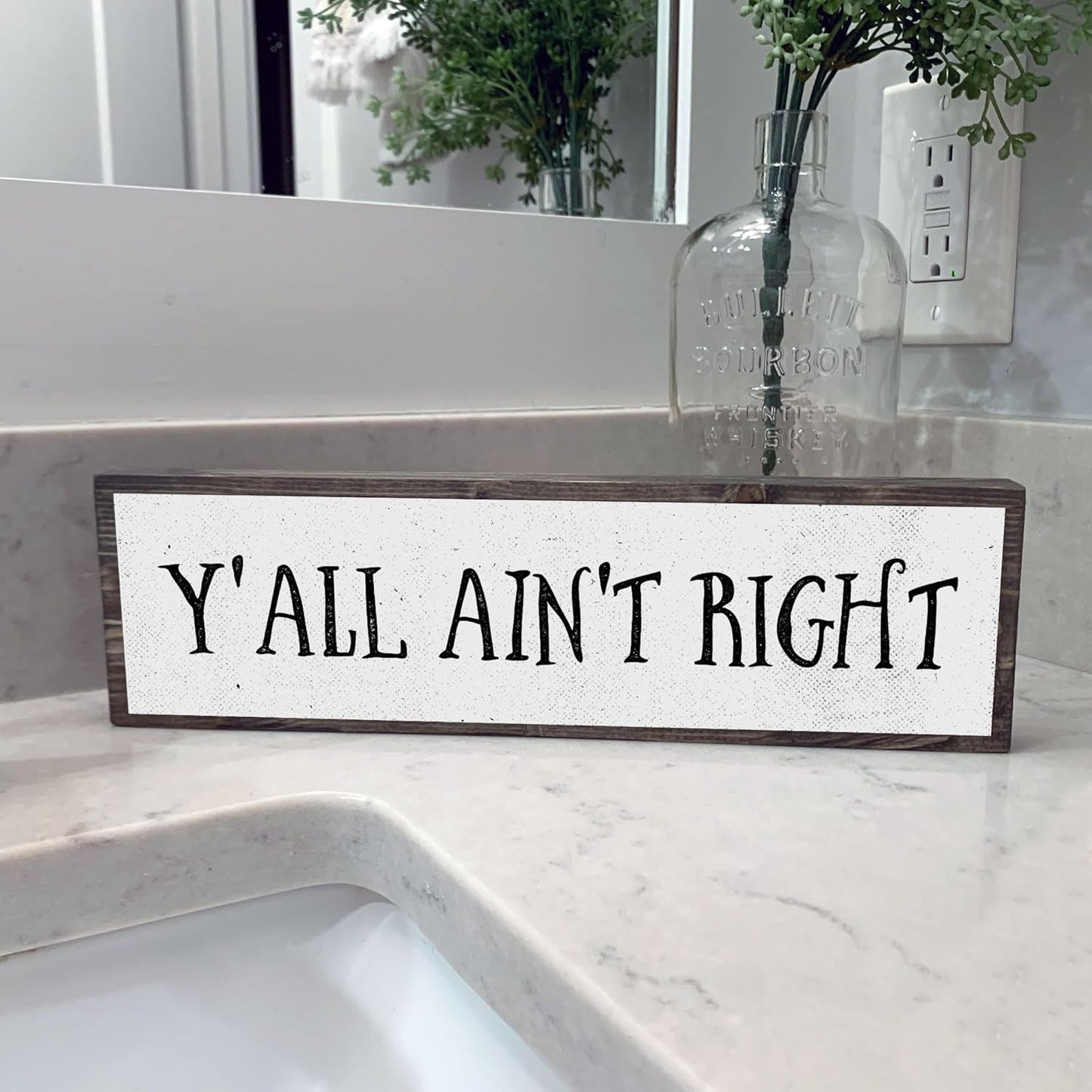 Wood & Metal Southern Sign - Weatherproof Indoor Outdoor Wall Decor with "Y’all Ain’t Right" - Gift-Wrapped & Ready to